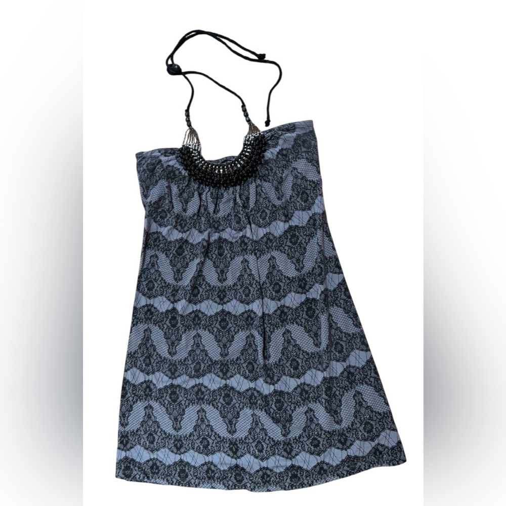 Audrey Ann Black and Gray Lace pattern women’s mini Dress